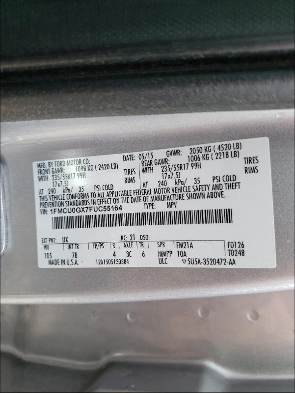 2015 FORD ESCAPE SE 1FMCU0GX7FUC55164