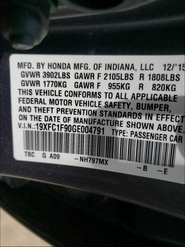 2016 HONDA CIVIC TOUR 19XFC1F90GE004791