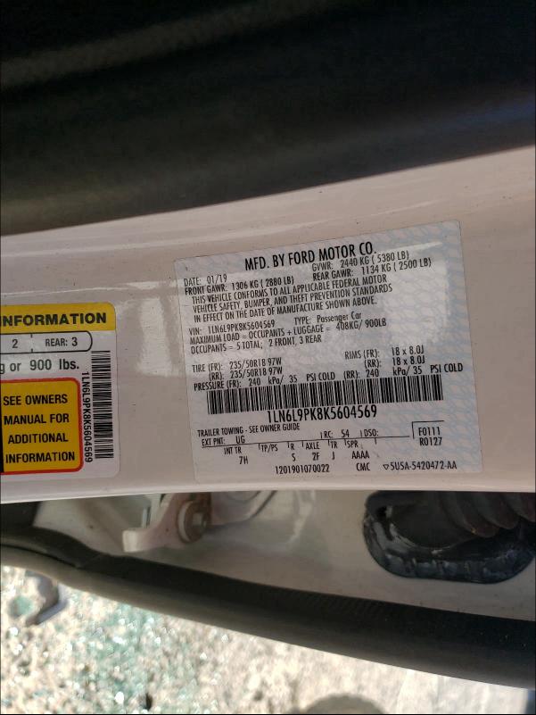 2019 LINCOLN CONTINENTA 1LN6L9PK8K5604569