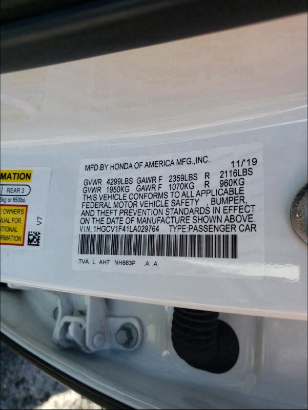 2020 HONDA ACCORD EX 1HGCV1F41LA029764