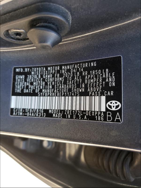2014 TOYOTA COROLLA EC 5YFBPRHE8EP117475