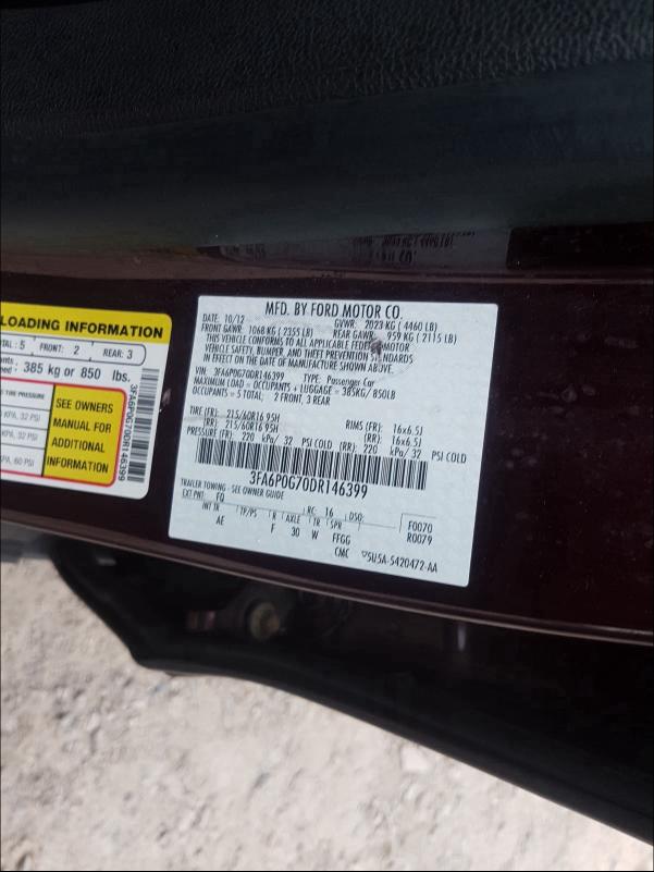2013 FORD FUSION S 3FA6P0G70DR146399