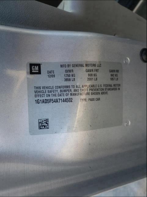 2010 CHEVROLET COBALT 1LT 1G1AD5F54A7144502