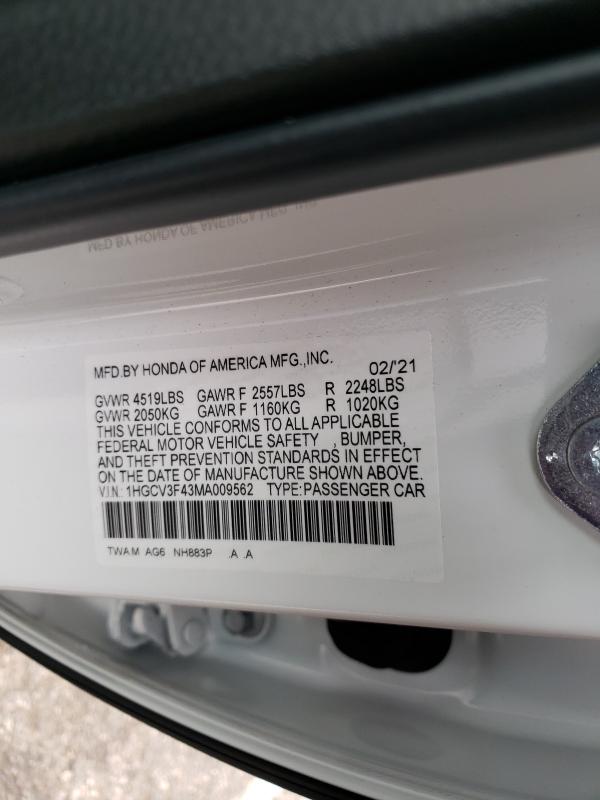 2021 HONDA ACCORD HYB 1HGCV3F43MA009562
