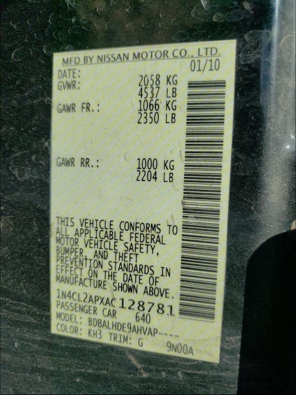2010 NISSAN ALTIMA HYB 1N4CL2APXAC128781