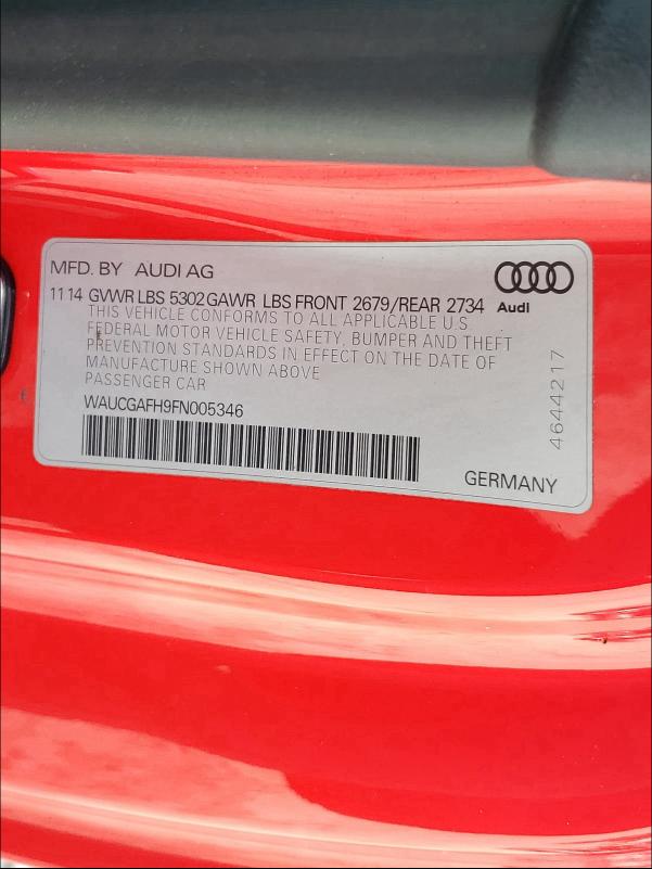 2015 AUDI S5 PREMIUM WAUCGAFH9FN005346