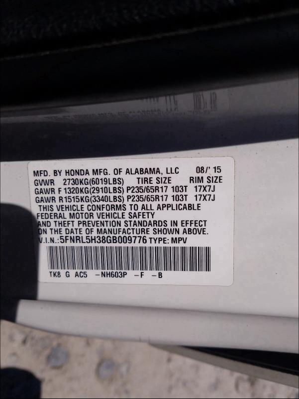 2016 HONDA ODYSSEY SE 5FNRL5H38GB009776