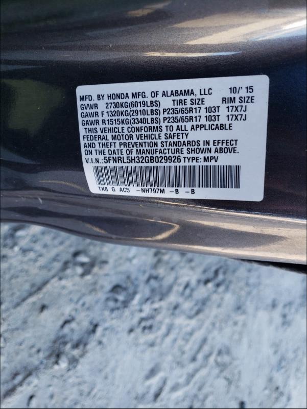 2016 HONDA ODYSSEY SE 5FNRL5H32GB029926