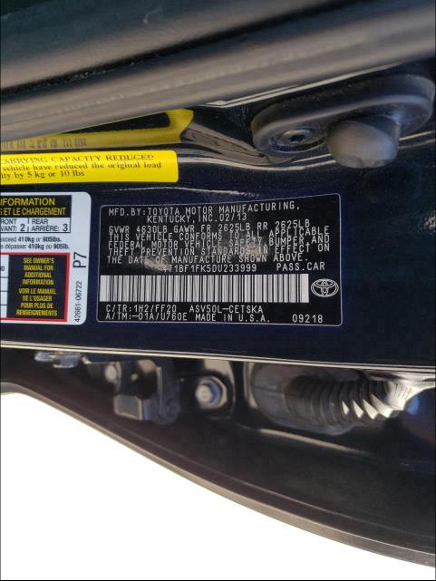 2013 TOYOTA CAMRY L 4T1BF1FK5DU233999