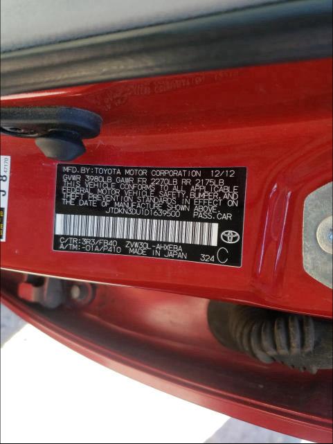 2013 TOYOTA PRIUS JTDKN3DU1D1639500