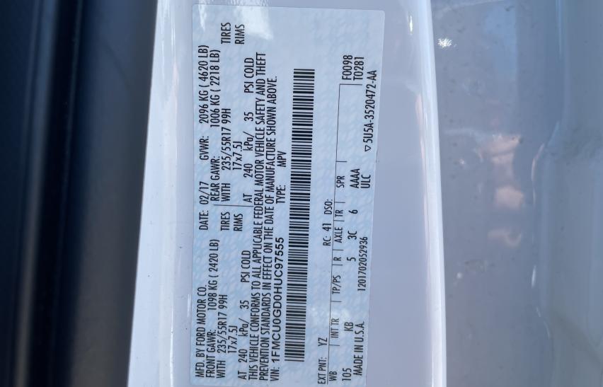2017 FORD ESCAPE SE 1FMCU0GD0HUC97555