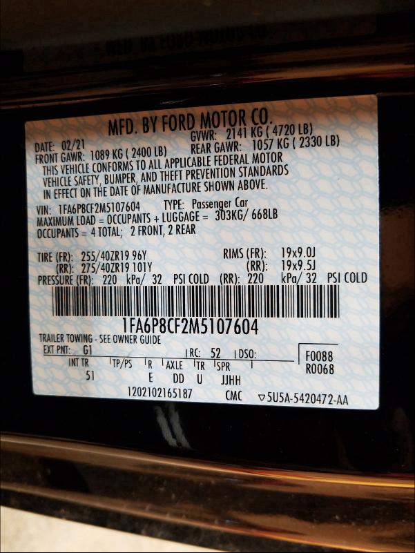 2021 FORD MUSTANG GT 1FA6P8CF2M5107604