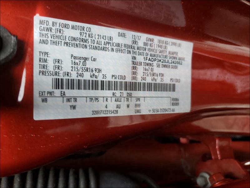 2018 FORD FOCUS SE 1FADP3K20JL242662