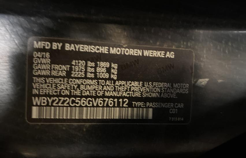 VIN WBY2Z2C56GV676112 2016 BMW I8 no.10