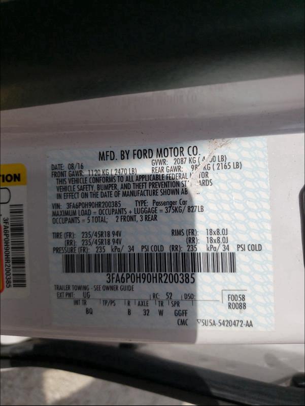 2017 FORD FUSION SE 3FA6P0H90HR200385