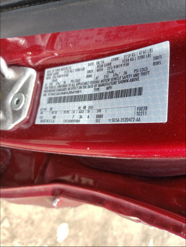 2017 FORD ESCAPE TIT 1FMCU0J94HUB41961