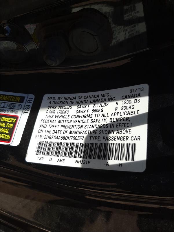 2013 HONDA CIVIC SI 2HGFG4A58DH700567
