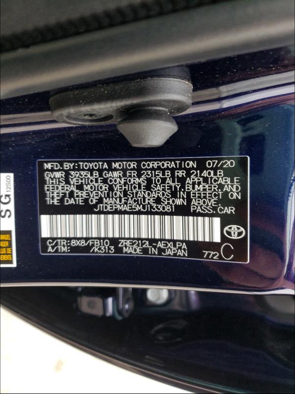 2021 TOYOTA COROLLA LE JTDEPMAE5MJ133081