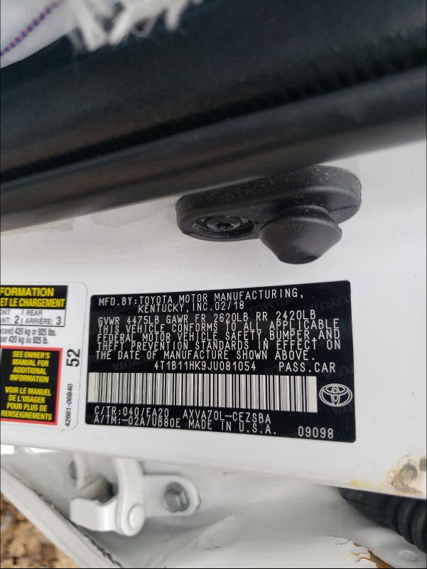 2018 TOYOTA CAMRY L 4T1B11HK9JU081054