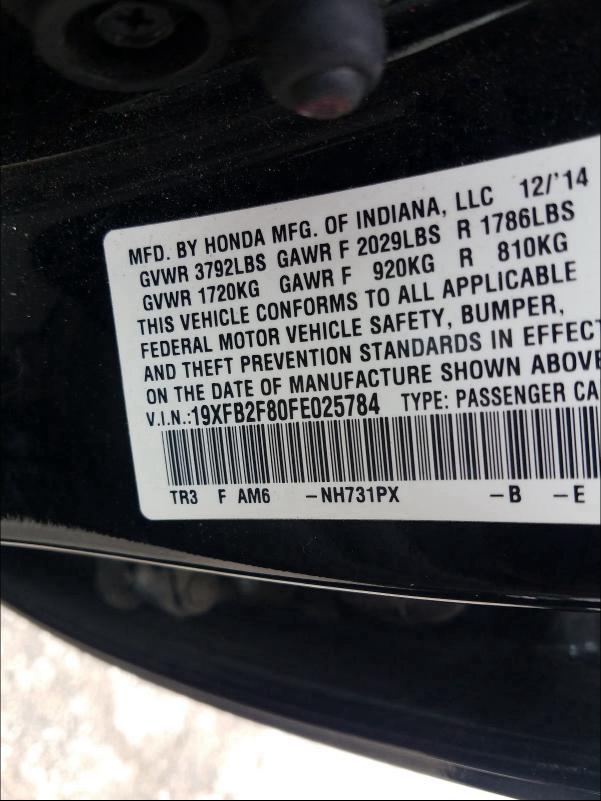 2015 HONDA CIVIC EX 19XFB2F80FE025784