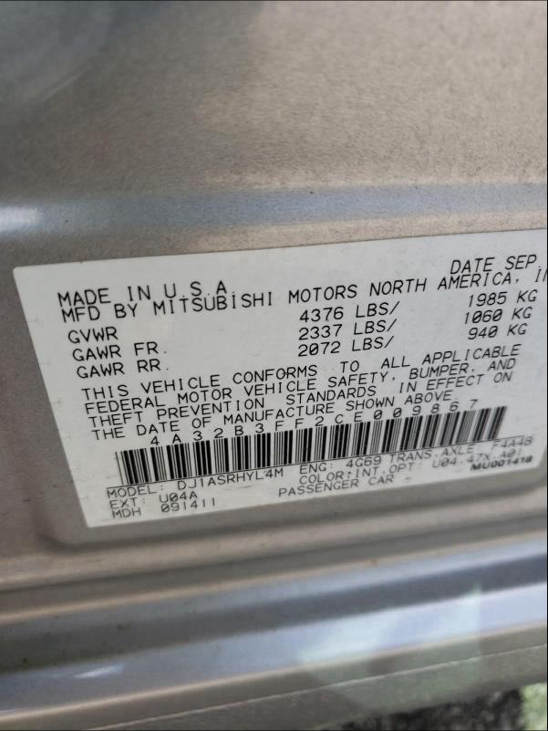 2012 MITSUBISHI GALANT ES 4A32B3FF2CE009867