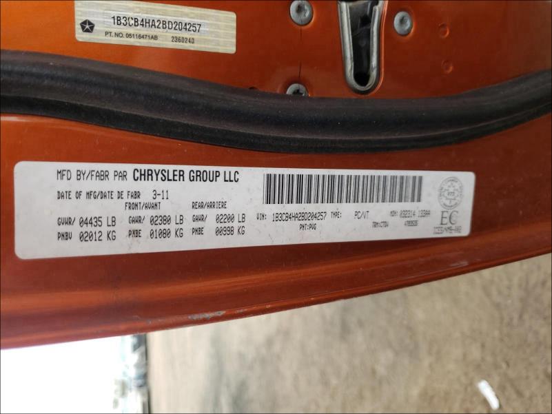 2011 DODGE CALIBER SX 1B3CB4HA2BD204257