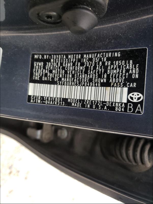 2018 TOYOTA COROLLA L 5YFBURHE5JP849646