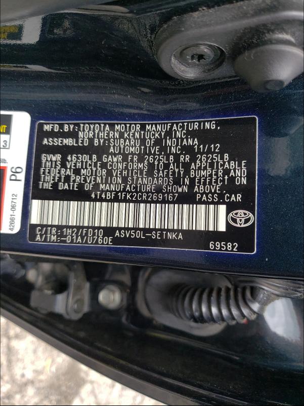 2012 TOYOTA CAMRY BASE 4T4BF1FK2CR269167