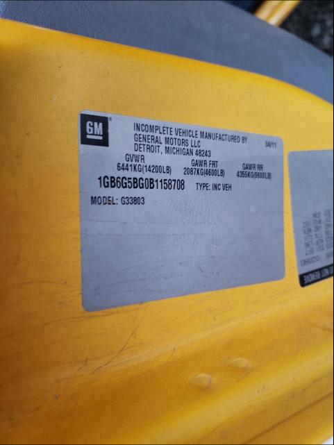 2011 CHEVROLET EXPRESS G4 1GB6G5BG0B1158708