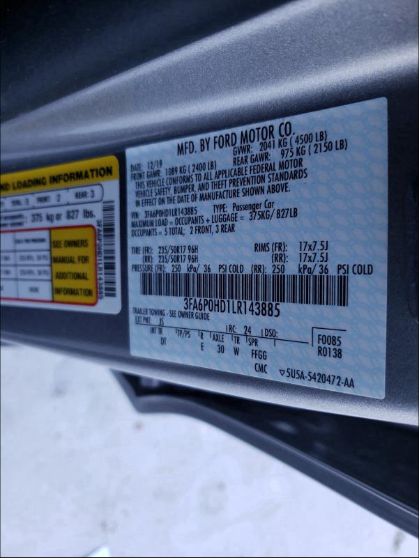 2020 FORD FUSION SE 3FA6P0HD1LR143885