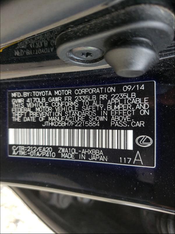 2015 LEXUS CT 200 JTHKD5BH7F2215884