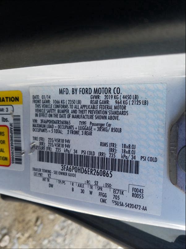 2014 FORD FUSION SE 3FA6P0HD6ER260865