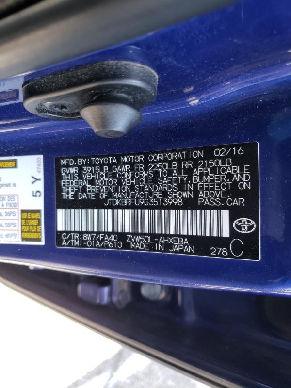 2016 TOYOTA PRIUS JTDKBRFU9G3513998