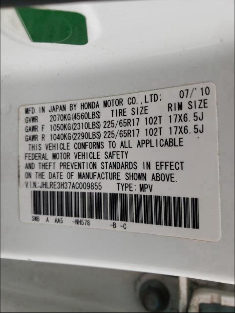 2010 HONDA CR-V LX JHLRE3H37AC009855