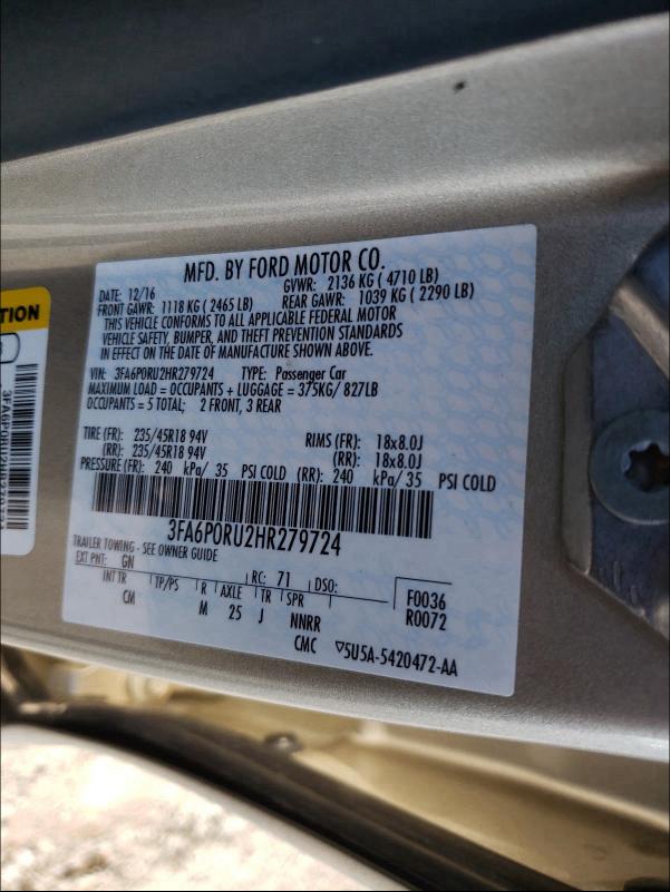 2017 FORD FUSION TIT 3FA6P0RU2HR279724
