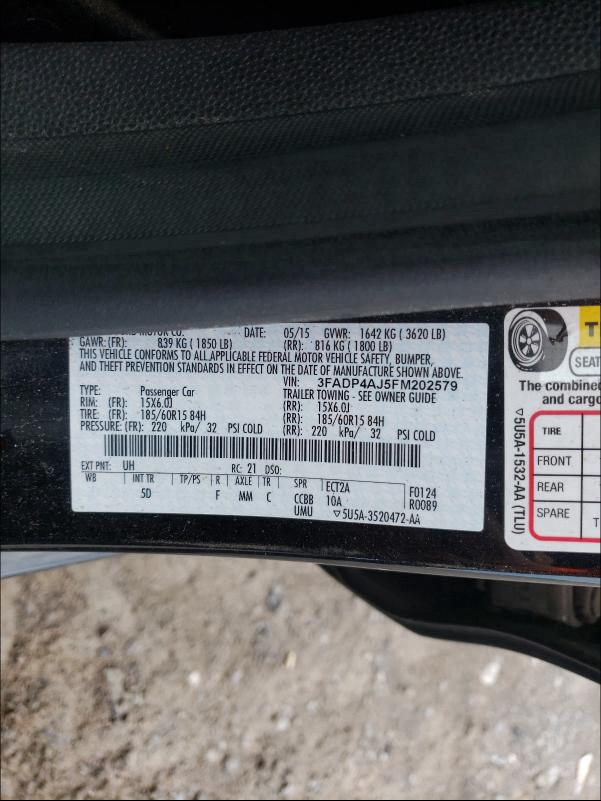 2015 FORD FIESTA 3FADP4AJ5FM202579