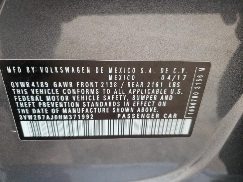 2017 VOLKSWAGEN JETTA S 3VW2B7AJ0HM371992