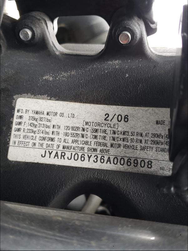 2006 YAMAHA YZFR6 L JYARJ06Y36A006908
