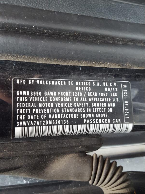 2013 VOLKSWAGEN BEETLE TUR 3VWVA7AT2DM626136