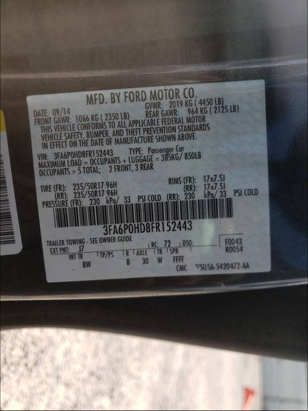 2015 FORD FUSION SE 3FA6P0HD8FR152443