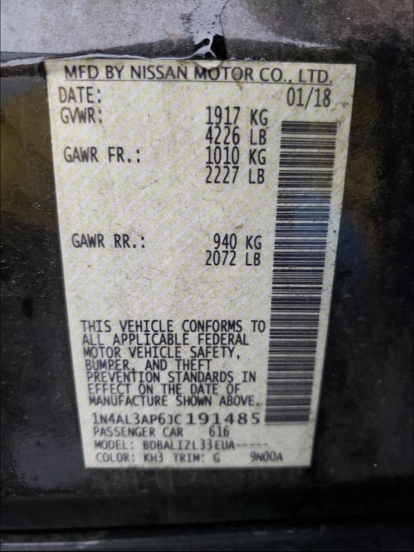 2018 NISSAN ALTIMA 2.5 1N4AL3AP6JC191485
