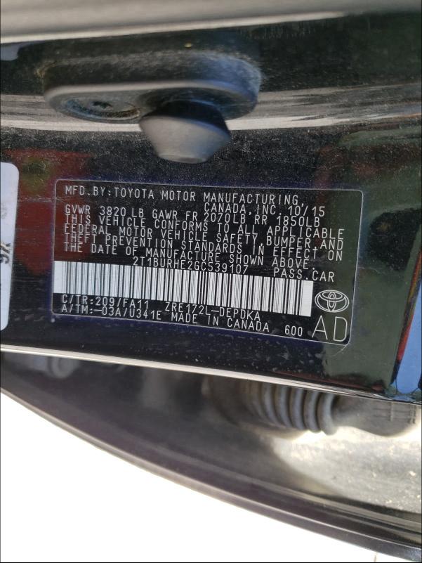 2016 TOYOTA COROLLA L 2T1BURHE2GC539107