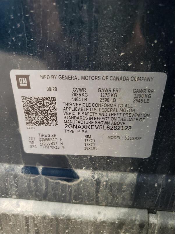 2020 CHEVROLET EQUINOX LT 2GNAXKEV5L6282123