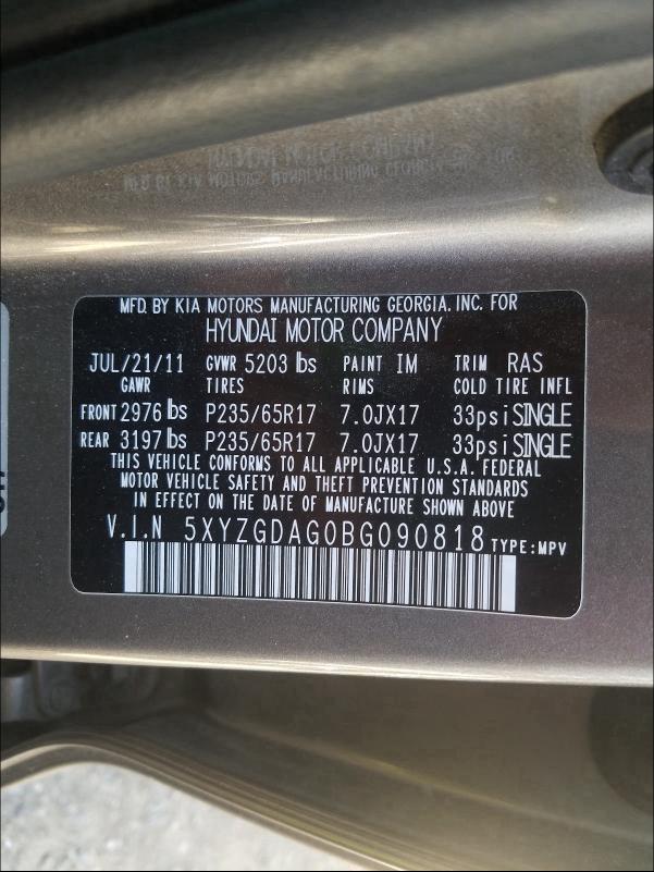 2011 HYUNDAI SANTA FE G 5XYZGDAG0BG090818