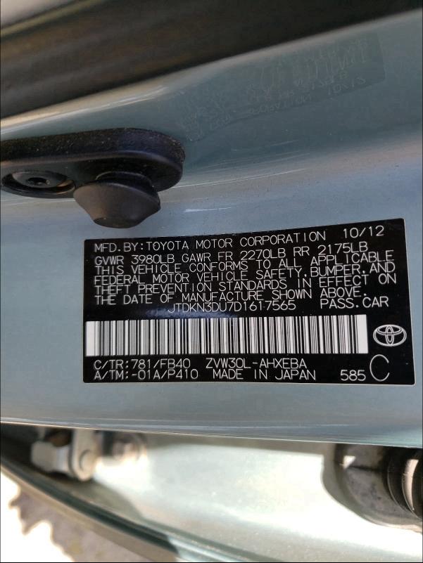 2013 TOYOTA PRIUS JTDKN3DU7D1617565