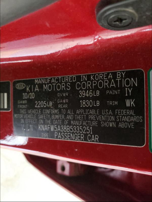 2011 KIA FORTE SX KNAFW5A38B5335251