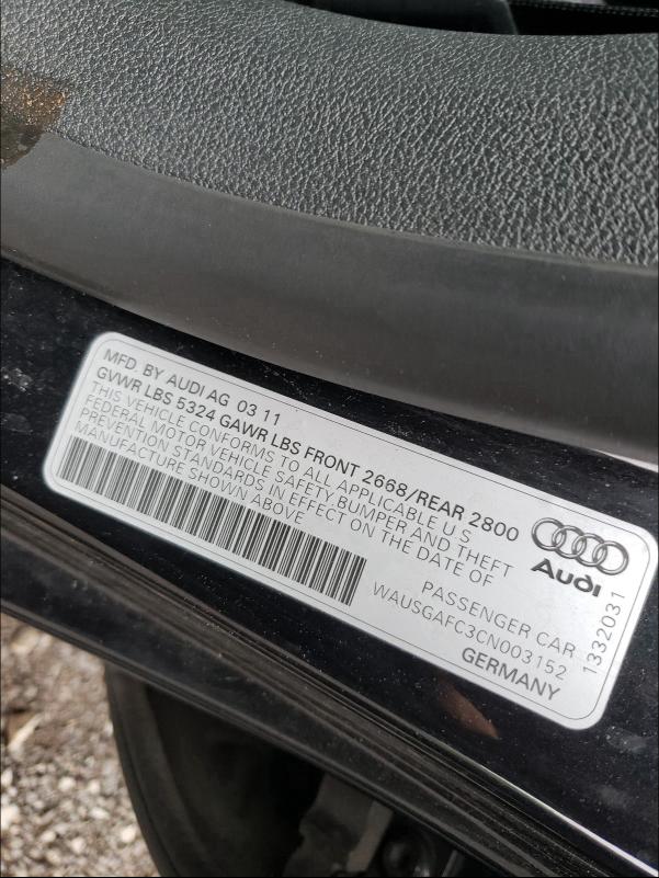2012 AUDI A7 PRESTIG WAUSGAFC3CN003152