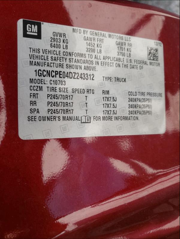 2013 CHEVROLET SILVERADO 1GCNCPE04DZ243312