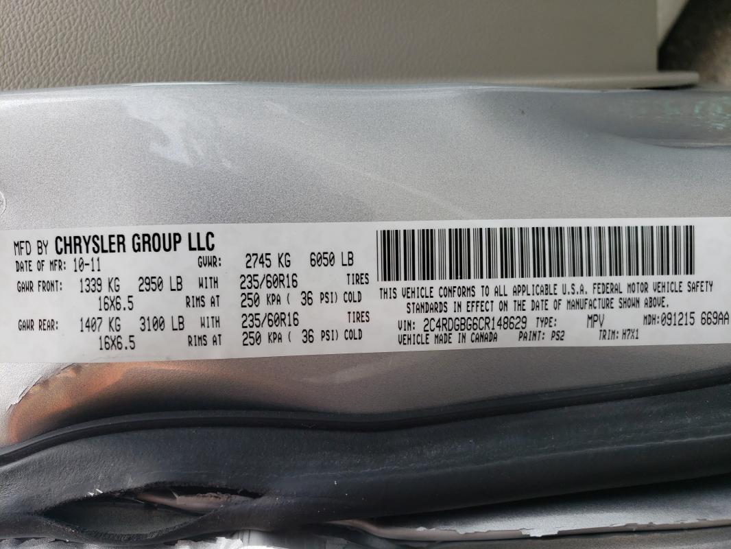 2012 DODGE GRAND CARA 2C4RDGBG6CR148629