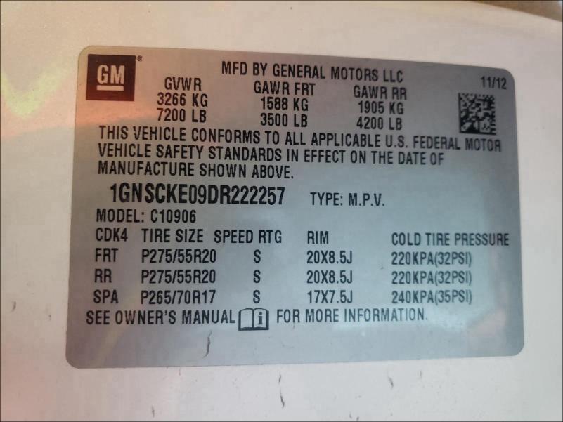 2013 CHEVROLET SUBURBAN C 1GNSCKE09DR222257
